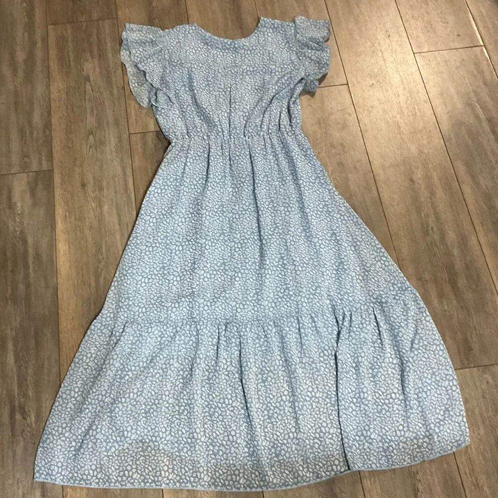 BTFBM Light Blue & White Print Midi Dress, Size Medium